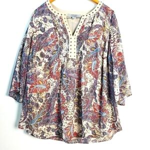 NEW! RUFF HEWN GREY Plus Size Boho Style Blouse Top 1X.